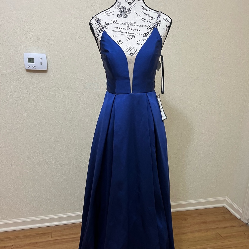 Royal Blue A-Line Dress with rhinestone straps